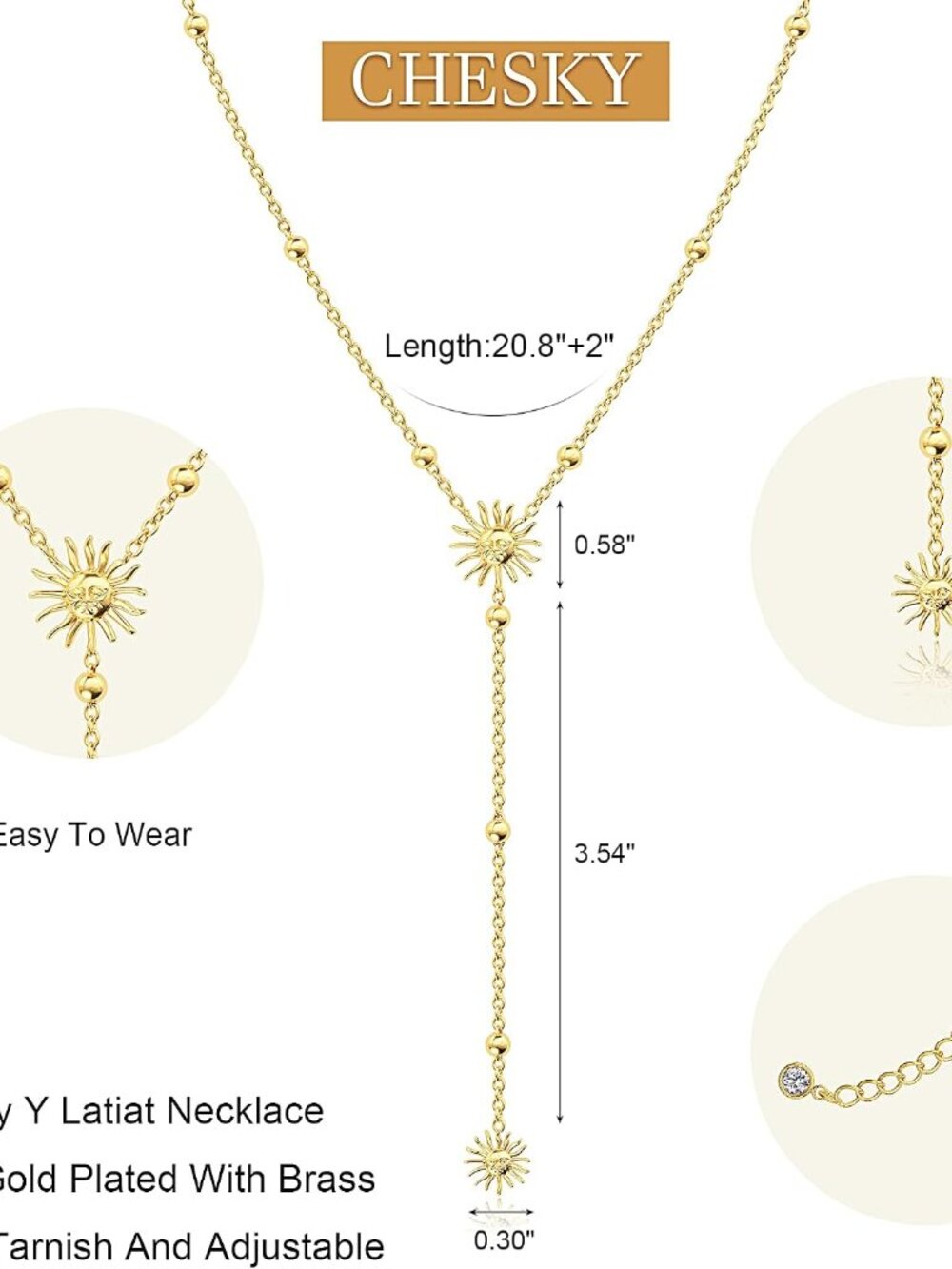 Lariat Necklace for Women, 14k Gold Plated Long Y-Shaped Drop Chain Necklace Dai - Picture 5 of 8